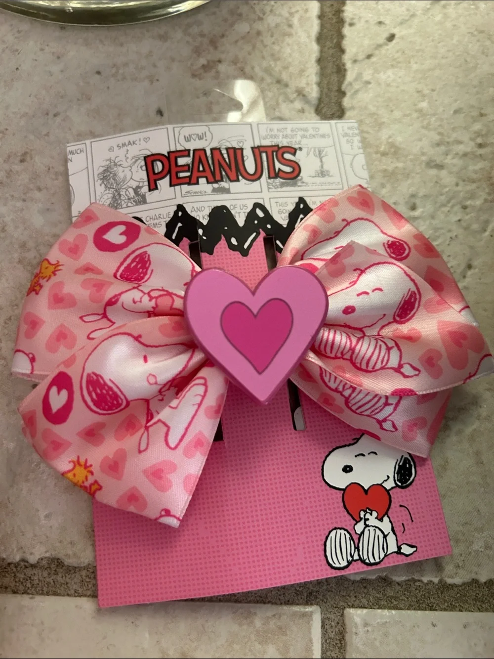 Peanuts Pink Snoopy Heart Bow and Clip Set